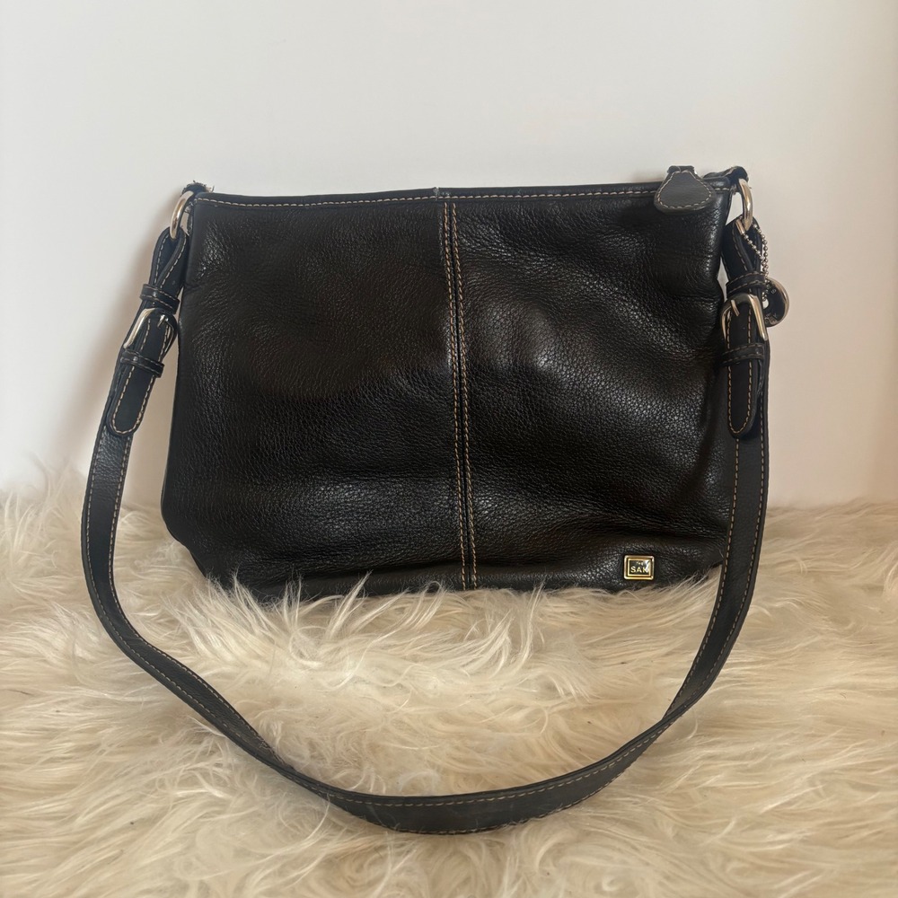 The‎ Sak Black Leather Hobo Shoulder Bag Purse Contrast Stitching